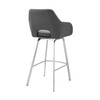 30" Gray on Stainless Faux Leather Comfy Swivel Bar Stool