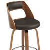 26" Retro Mod Brown Faux Leather and Walnut Swivel Counter Stool