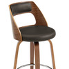 30" Retro Mod Brown Faux Leather and Walnut Swivel Counter Stool