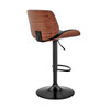 Adjustable Black Faux Leather Black Steel and Walnut Bar Stool