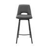 26" Elegant Grey Faux Leather and Black Metal Armless Swivel Counter Stool