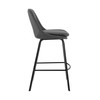 26" Elegant Grey Faux Leather and Black Metal Armless Swivel Counter Stool