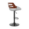 Gray Faux Leather and Walnut Wood Adjustable Bar Stool