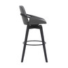 30" Luxurious Grey Faux Leather and Black Wood Swivel Bar Stool