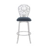 26" Grey Faux Leather Scroll Brushed Stainless Steel Swivel Bar Stool