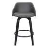 26" Gray Swivel Faux Leather Black Wooden Bar Stool