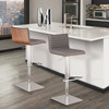 Grey Faux Leather Armless Swivel Bar Stool with Brushed Stainless Steel Base