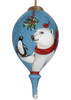 Snowy Polar Bear and Penguin Hand Painted Mouth Blown Glass Ornament