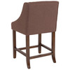 Carmel Series 24" High Transitional Walnut Counter Height Stool with Nail Trim in Brown Fabric, Set of 2