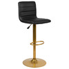 Vincent Modern Black Vinyl Adjustable Bar Stool with Back, Counter Height Swivel Stool with Gold Pedestal Base, Set of 2