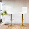 Vincent Modern White Vinyl Adjustable Bar Stool with Back, Counter Height Swivel Stool with Gold Pedestal Base, Set of 2