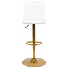 Vincent Modern White Vinyl Adjustable Bar Stool with Back, Counter Height Swivel Stool with Gold Pedestal Base, Set of 2