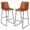 Reagan 30 Inch Commercial Grade LeatherSoft Bar Height Barstools in Light Brown, Set of 2