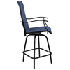 Valerie Patio Bar Height Stools Set of 2, All-Weather Textilene Swivel Patio Stools with High Back & Armrests in Navy