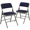 2 Pack HERCULES Series Curved Triple Braced & Double Hinged Navy Fabric Metal Folding Chair