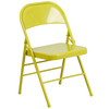 2 Pack HERCULES COLORBURST Series Twisted Citron Triple Braced & Double Hinged Metal Folding Chair