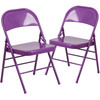 2 Pack HERCULES COLORBURST Series Impulsive Purple Triple Braced & Double Hinged Metal Folding Chair