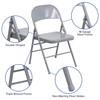 2 Pack HERCULES Series Triple Braced & Double Hinged Gray Metal Folding Chair