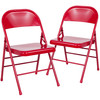 2 Pack HERCULES Series Triple Braced & Double Hinged Red Metal Folding Chair