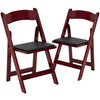 2 Pack HERCULES Series Mahogany Wood Folding Chair with Vinyl Padded Seat