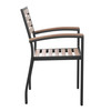 Lark Outdoor Stackable Faux Teak Side Chair - Commercial Grade Black Aluminum Patio Chair with Synthetic Teak Slats - Set of 2