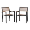 Lark Outdoor Stackable Faux Teak Side Chair - Commercial Grade Black Aluminum Patio Chair with Synthetic Teak Slats - Set of 2