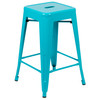 Cierra 24" High Metal Counter-Height, Indoor Bar Stool in Teal - Stackable Set of 4