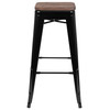 Cierra 30" High Metal Indoor Bar Stool with Wood Seat in Black - Stackable Set of 4