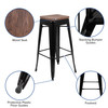 Cierra 30" High Metal Indoor Bar Stool with Wood Seat in Black - Stackable Set of 4