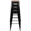 Cierra 30" High Metal Indoor Bar Stool with Wood Seat in Black - Stackable Set of 4