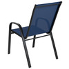 4 Pack Brazos Series Navy Outdoor Stack Chair with Flex Comfort Material and Metal Frame