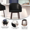 Margo 26" Commercial Grade Mid-Back Modern Counter Stool with Walnut Finish Beechwood Legs and Contoured Back, Black LeatherSoft/Bronze Accents