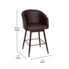 Margo 26" Commercial Grade Mid-Back Modern Counter Stool with Walnut Finish Beechwood Legs and Contoured Back, Brown LeatherSoft/Bronze Accents