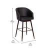 Margo 30" Commercial Grade Mid-Back Modern Barstool with Walnut Finish Beechwood Legs and Curved Back, Black LeatherSoft with Muted Bronze Accents