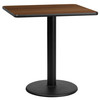 Graniss 30'' Square Walnut Laminate Table Top with 18'' Round Table Height Base