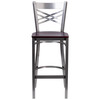 HERCULES Series Clear Coated ''X'' Back Metal Restaurant Barstool - Mahogany Wood Seat