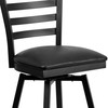 HERCULES Series Black Ladder Back Swivel Metal Barstool - Black Vinyl Seat