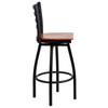 HERCULES Series Black Ladder Back Swivel Metal Barstool - Cherry Wood Seat