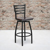 HERCULES Series Black Ladder Back Swivel Metal Barstool - Walnut Wood Seat