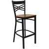 HERCULES Series Black ''X'' Back Metal Restaurant Barstool - Cherry Wood Seat