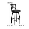 HERCULES Series Black ''X'' Back Swivel Metal Barstool - Black Vinyl Seat