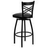 HERCULES Series Black ''X'' Back Swivel Metal Barstool - Black Vinyl Seat