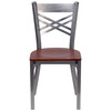 HERCULES Series Clear Coated ''X'' Back Metal Restaurant Chair - Cherry Wood Seat