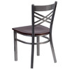 HERCULES Series Clear Coated ''X'' Back Metal Restaurant Chair - Walnut Wood Seat