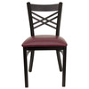 HERCULES Series Black ''X'' Back Metal Restaurant Chair - Burgundy Vinyl Seat