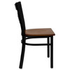 HERCULES Series Black ''X'' Back Metal Restaurant Chair - Cherry Wood Seat