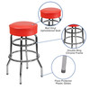 Bruno Double Ring Chrome Barstool with Red Seat