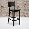 HERCULES Series Black Coffee Back Metal Restaurant Barstool - Mahogany Wood Seat