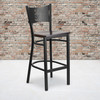 HERCULES Series Black Coffee Back Metal Restaurant Barstool - Walnut Wood Seat