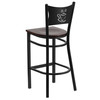 HERCULES Series Black Coffee Back Metal Restaurant Barstool - Walnut Wood Seat